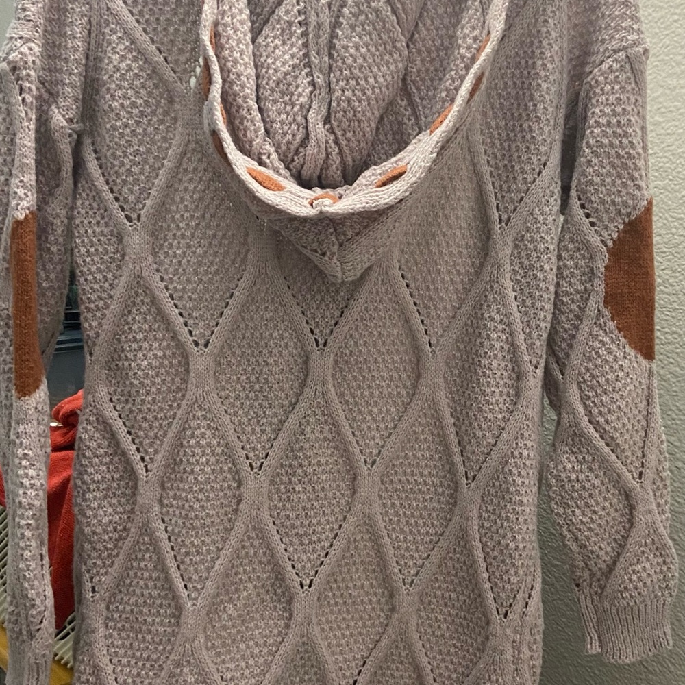 Women's Knit Hooded Sweater - Cream and Brown